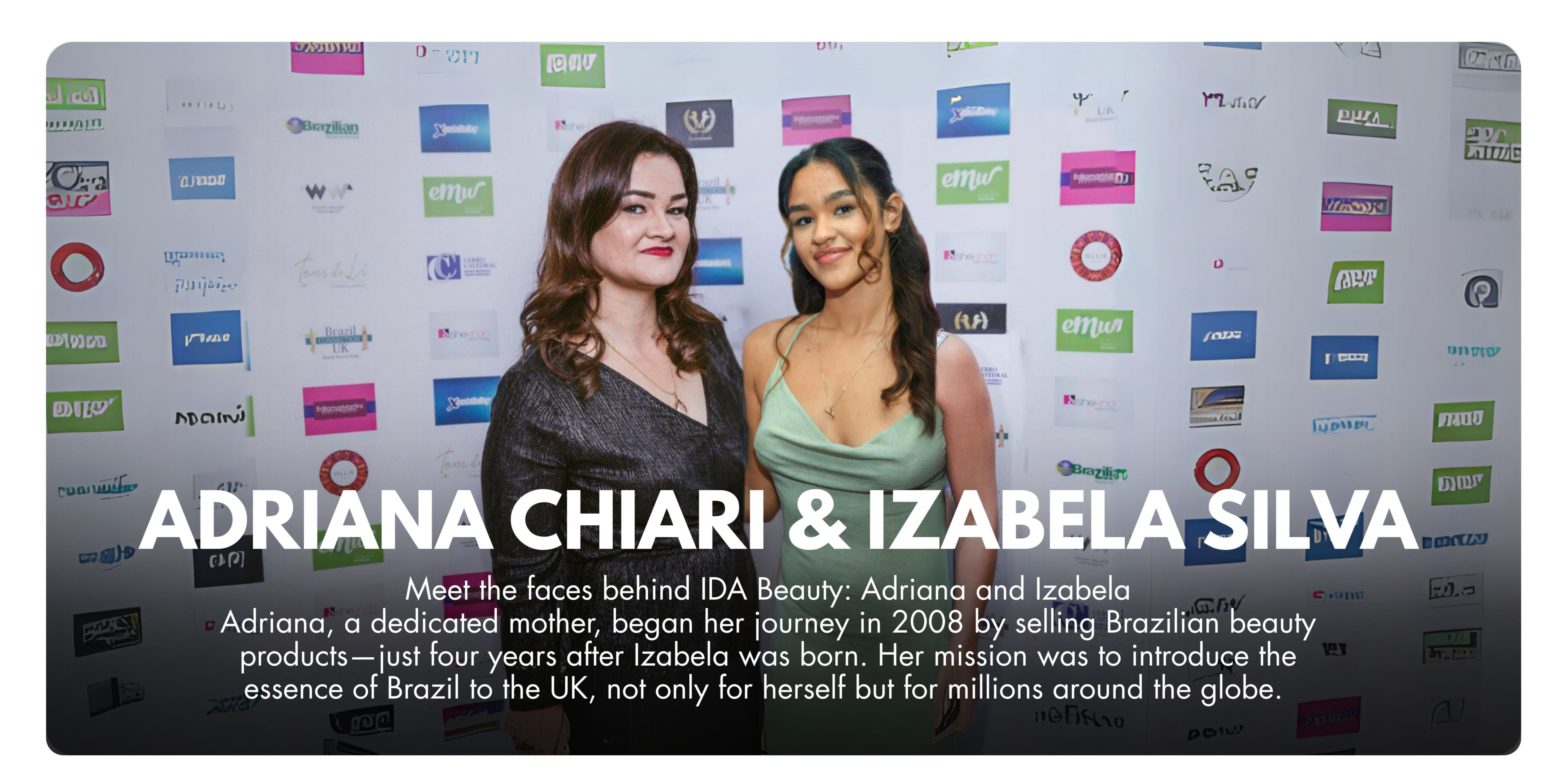 Promotional banner featuring Adriana Chiará and Izabela Silva with a backdrop of logos.