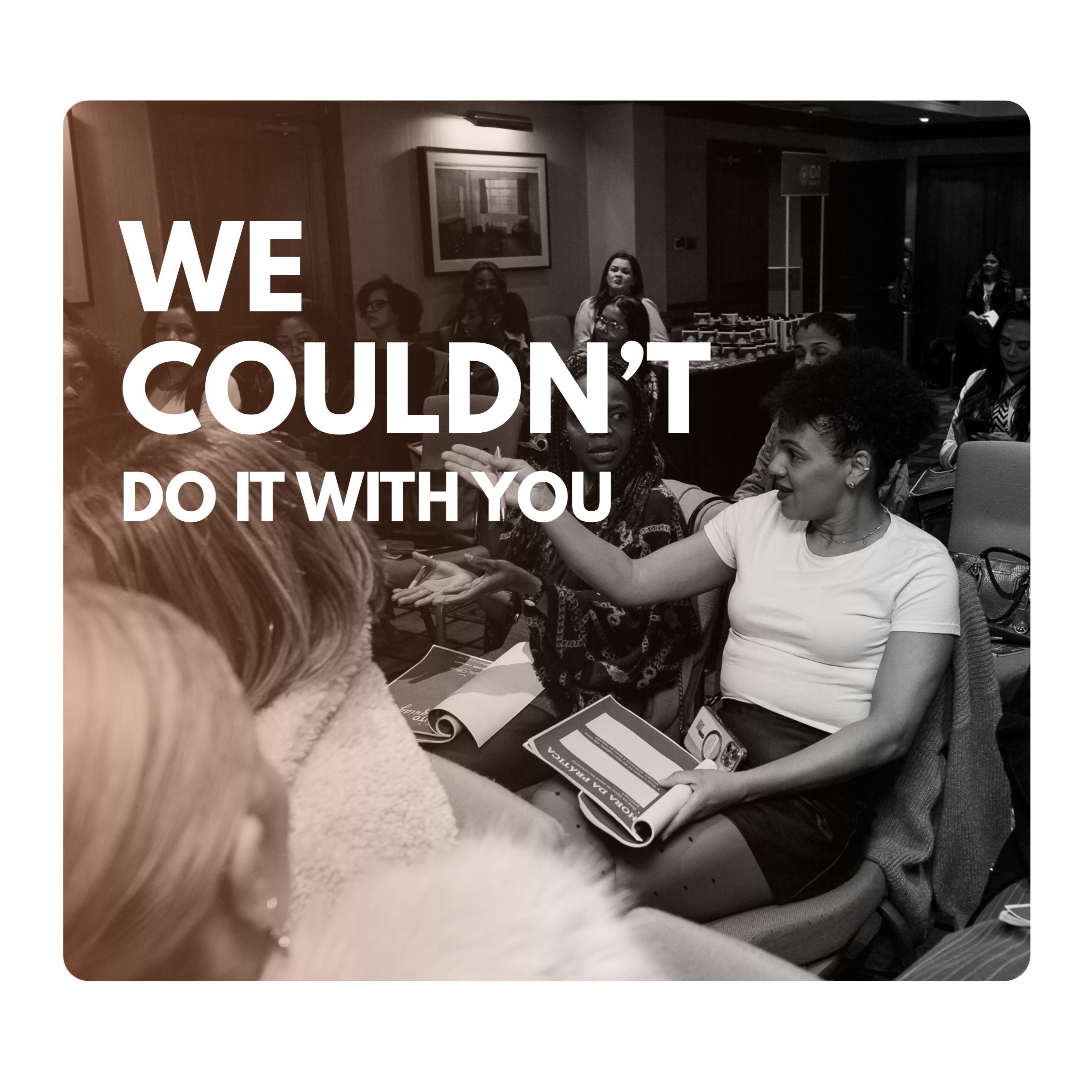 Album cover with text 'WE COULDN'T DO IT WITH YOU' and a black and white photo of two people sitting together.