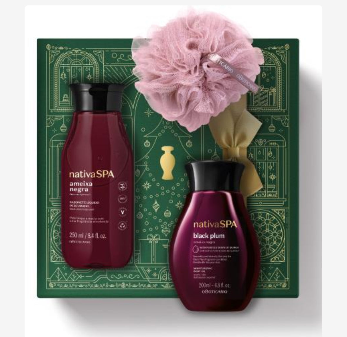 Nativa SPA Ameixa Negra Gift Kit (moisturizing oil + liquid soap + packaging + bag)
