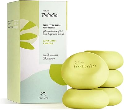 Sabonete Puro Vegetal Tododia Capim Limão e Hortelã Natura - 5un de 90g
