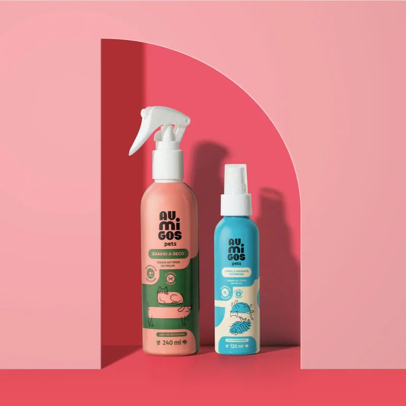 Combo Au.Migos Pets: Banho a Seco 240ml + Limpa e Hidrata Patinhas 120ml