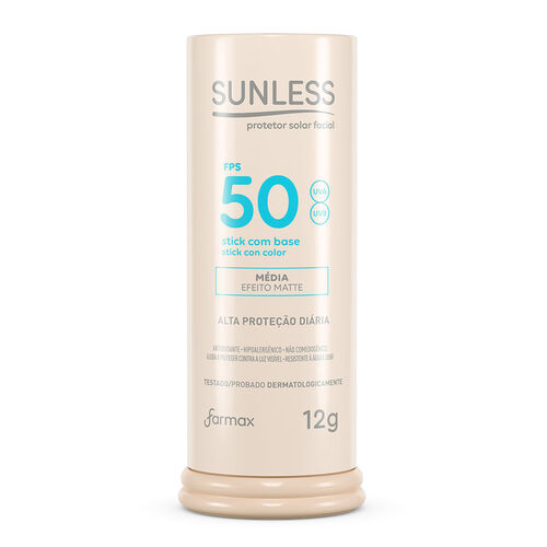 Protetor Solar Sunless Stick com Base Efeito Matte FPS 50 Cor Média 12g