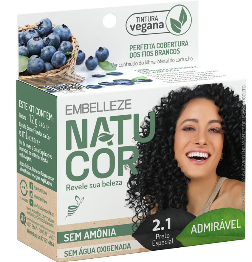 Tinta de Cabelo Natucor Naturalmente Admirável Mirtilo Preto Especial 2.1