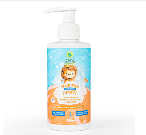 Shampoo Infantil 100% Natural com Óleos essenciais de Lavanda e Laranja doce e Pantenol