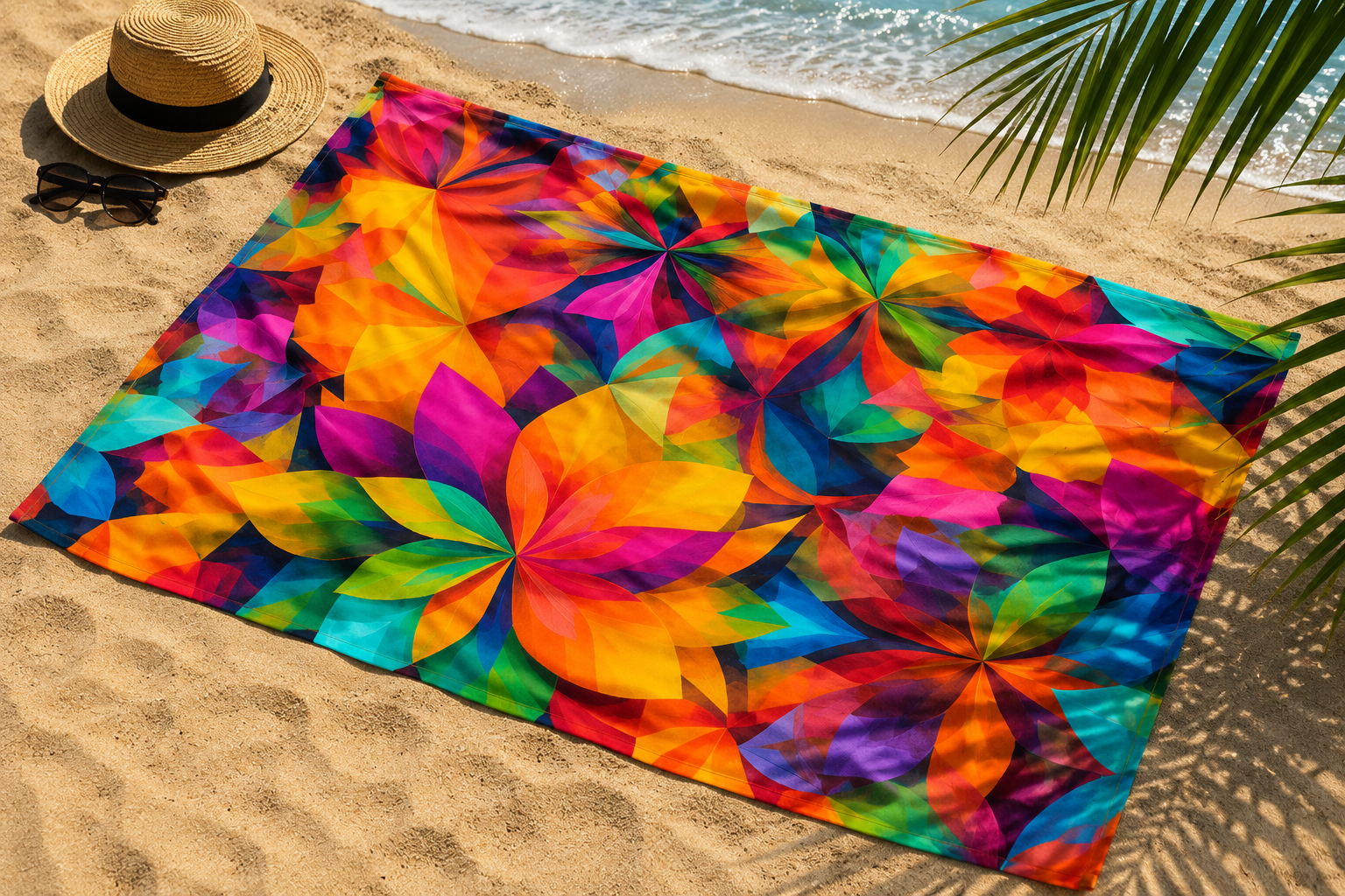Colorful Floral Print Beach Sarong, Brazilian Style Canga