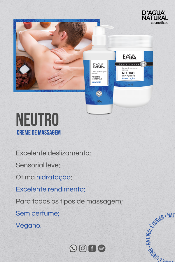 Creme Massagem Corporal Neutro Dagua Natural Hidratação 650g