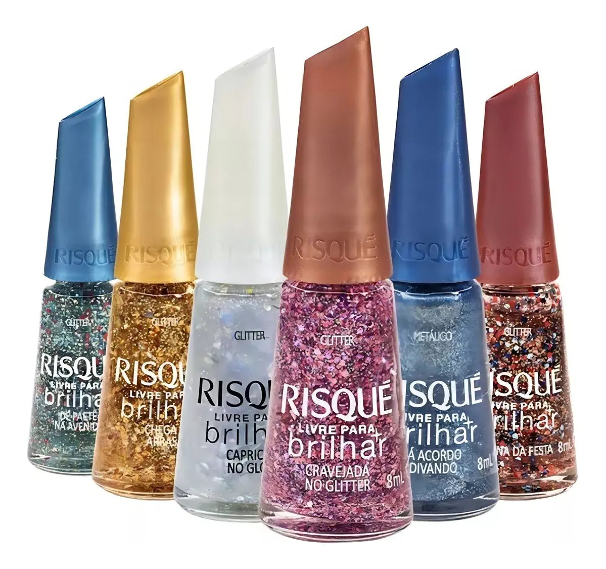 Kit of 6 Risqué Free to Shine Metallic Glitter Nail Polishes, 8ml