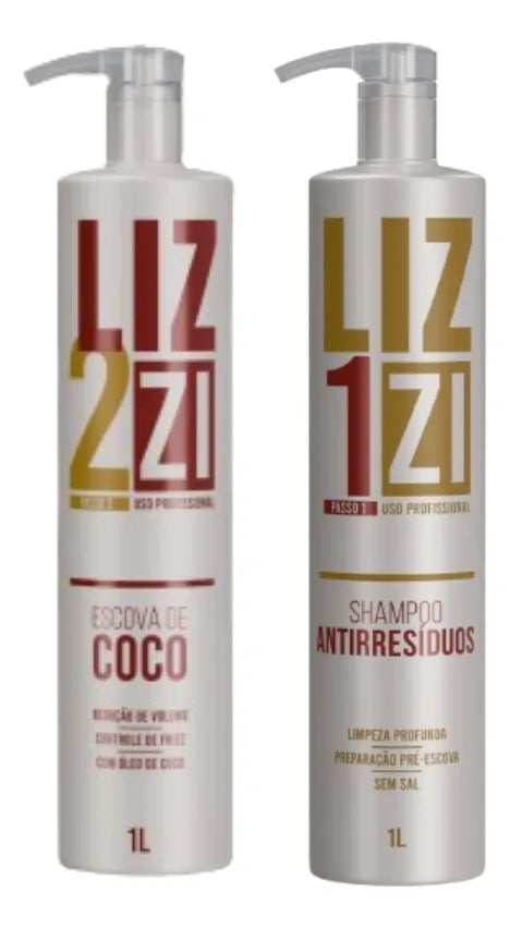 Kit Progressiva Lizzi Escova de Coco com Formol (Shampoo + Fluído) 1 Litro