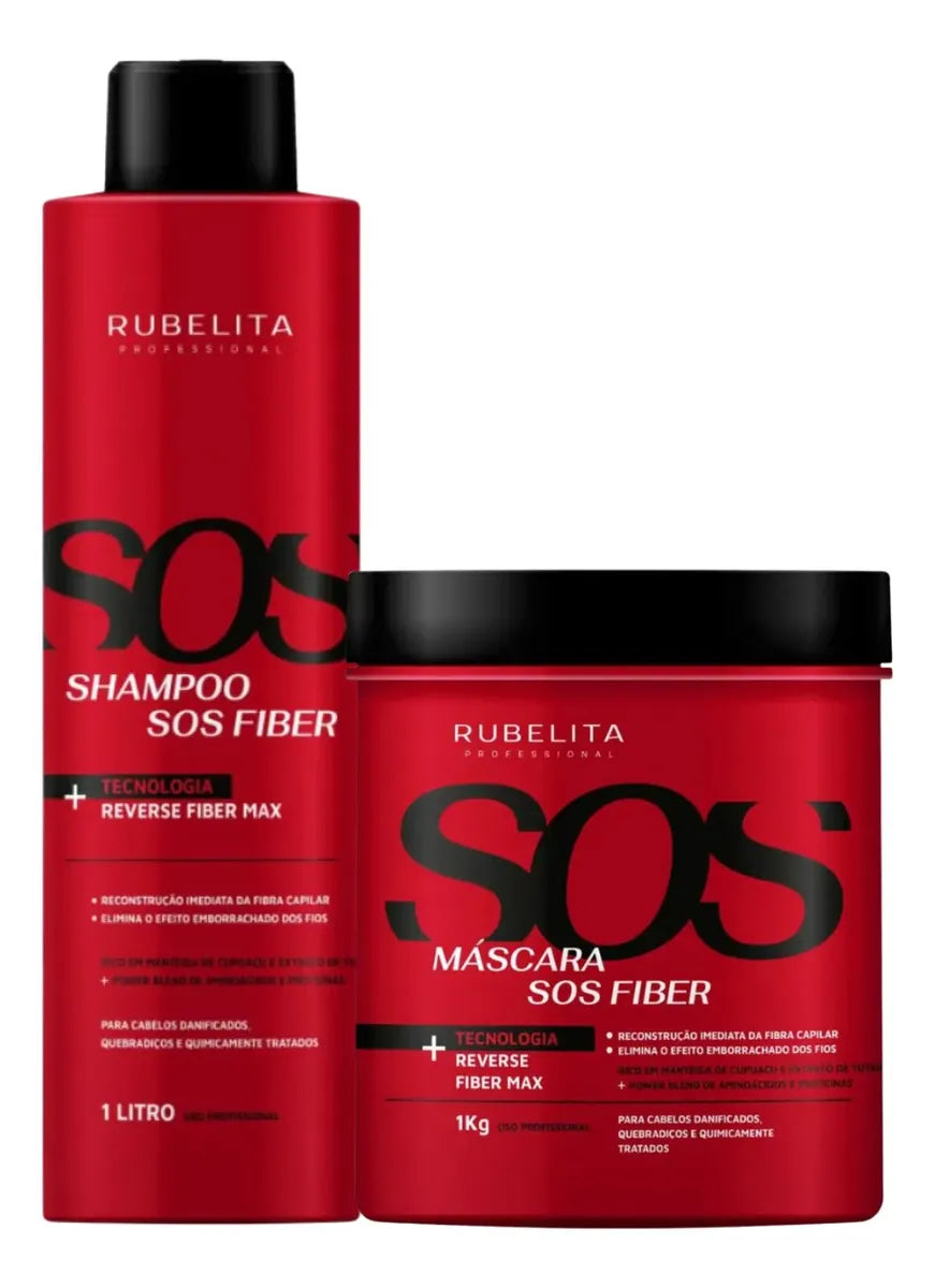 Shampoo 1l + Mask 1kg Sos Fiber Rubelita