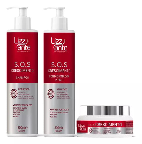 Shampoo Condicionador E Mascara Sos Crescimento Lizz Ante