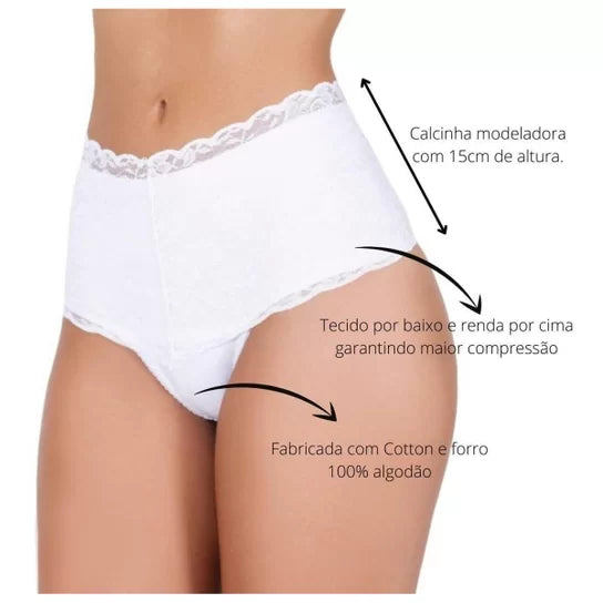 Calcinha Cinta Modeladora Cintura Alta Renda Luxo