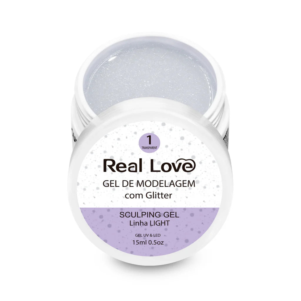Gel de Modelagem com Glitter para Unhas - Linha Light - 15ml - Real Love