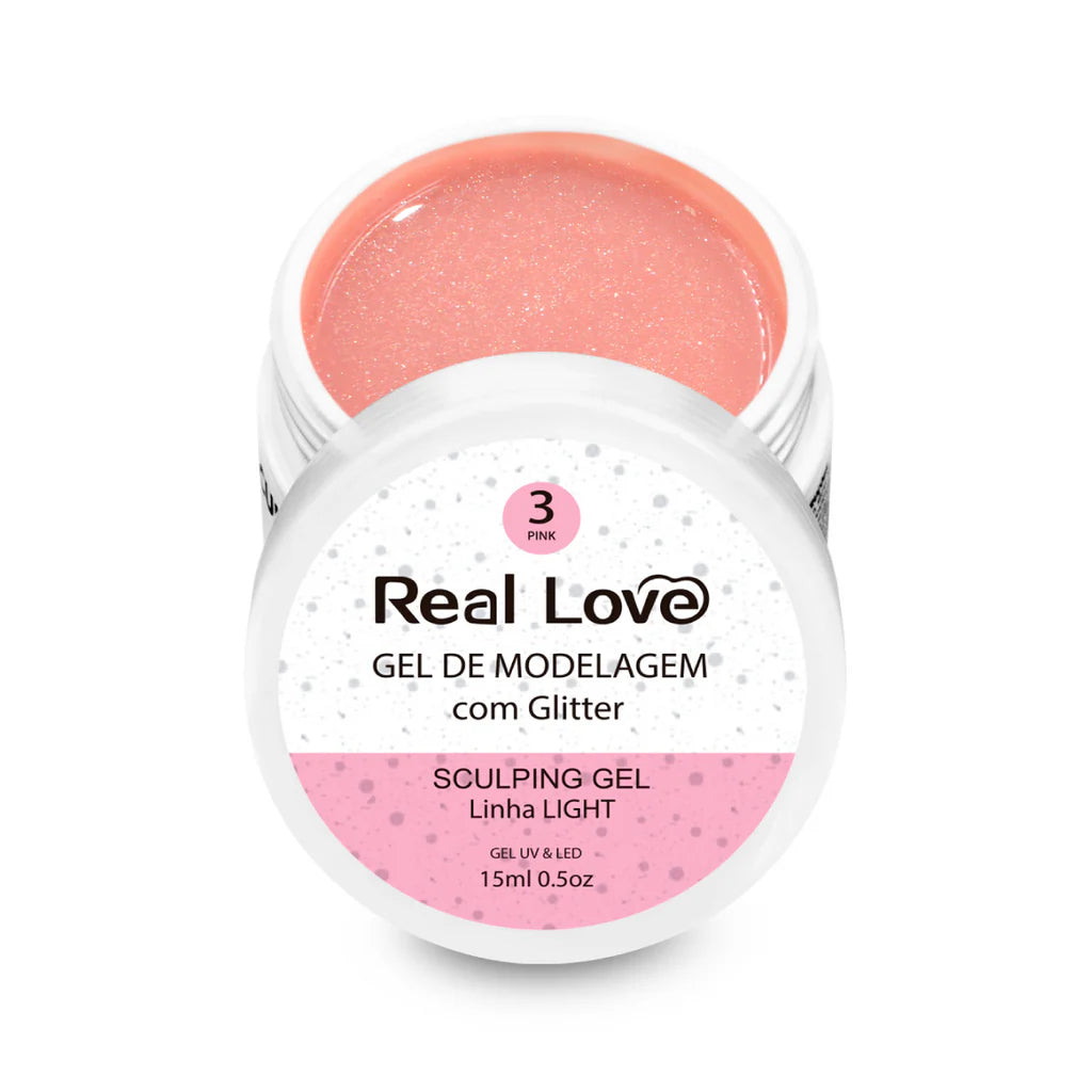 Gel de Modelagem com Glitter para Unhas - Linha Light - 15ml - Real Love