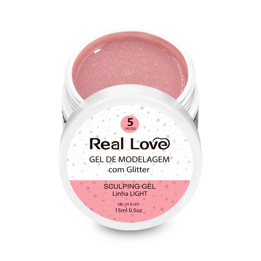 Gel de Modelagem com Glitter para Unhas - Linha Light - 15ml - Real Love