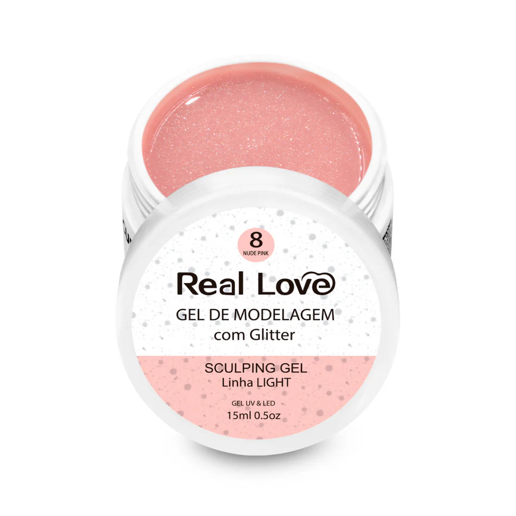 Gel de Modelagem com Glitter para Unhas - Linha Light - 15ml - Real Love