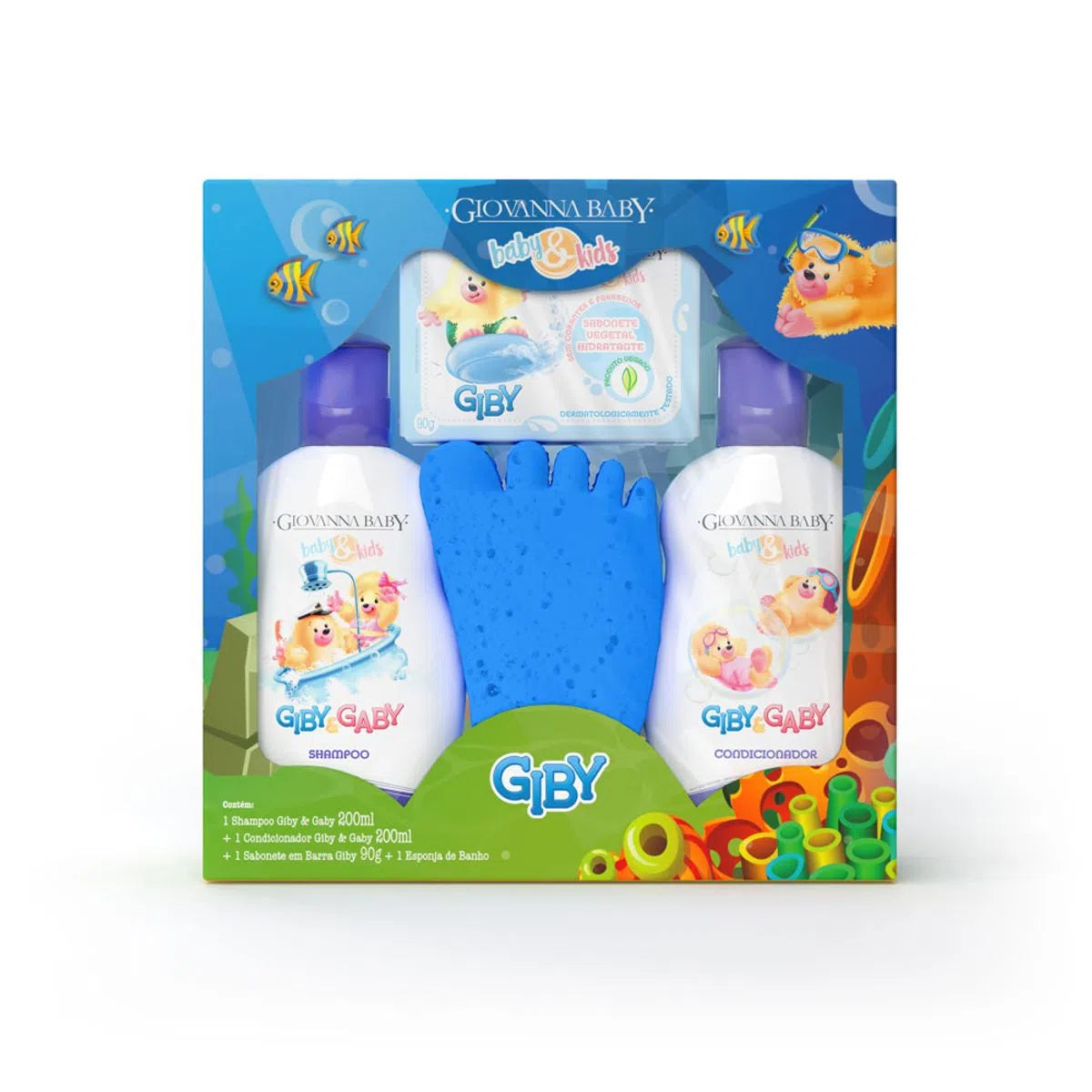 Kit Infantil Giovanna Baby Giby Hora Do Banho Azul Com Sabonete Vegetal