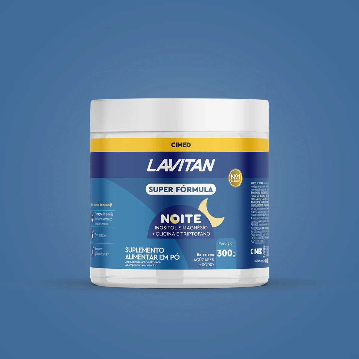 Lavitan supplement container on a blue background