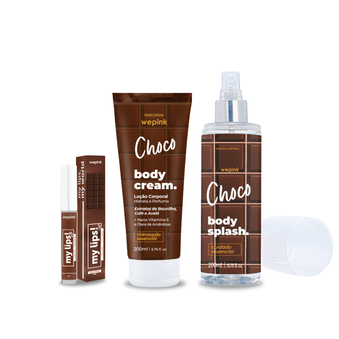 Kit Choco Body Splash, 200ml + Body Cream, 200ml + Gloss My Lips, 4ml