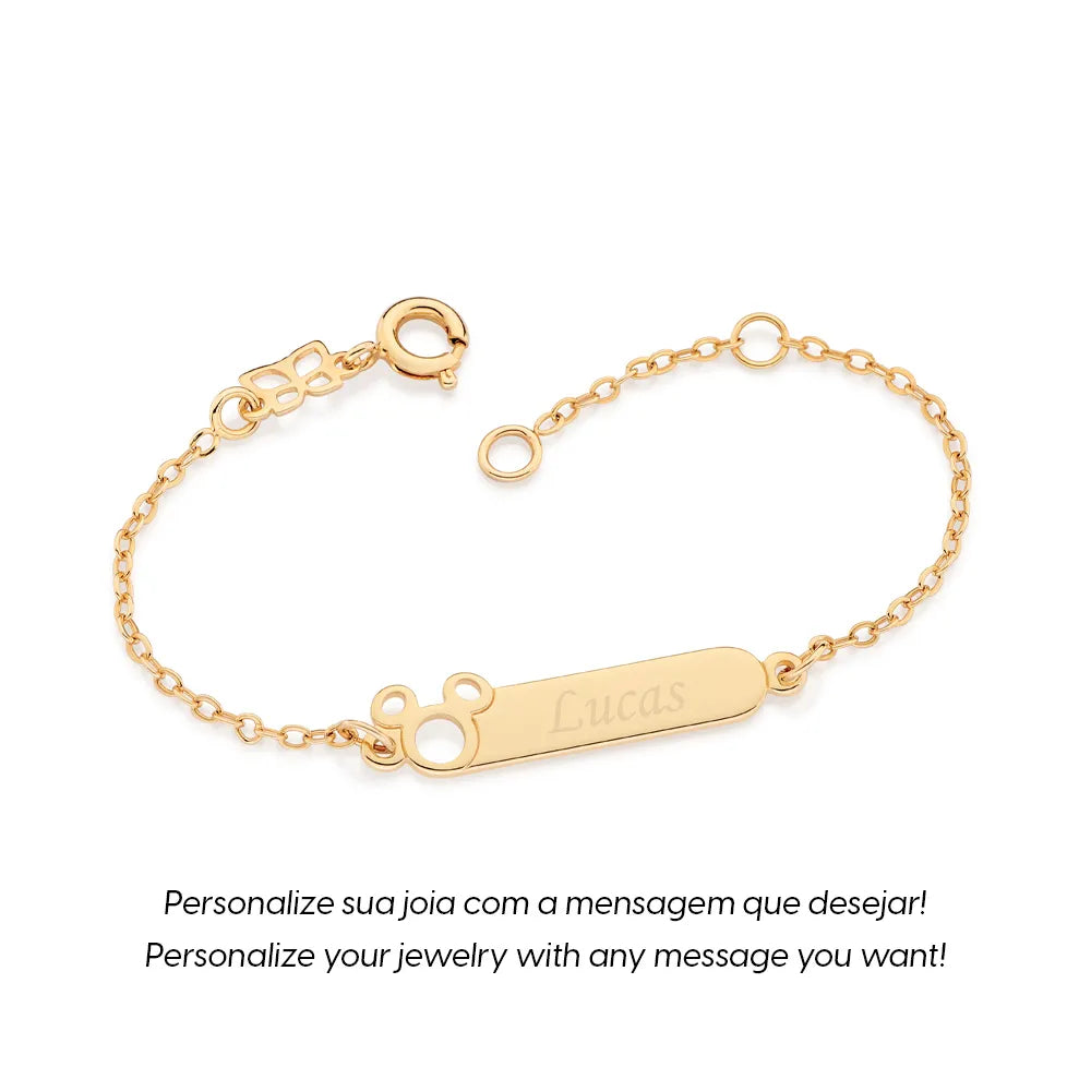 Pulseira Mickey Baby Personalizável Banhada a Ouro 18k - Tam.14 Romanel