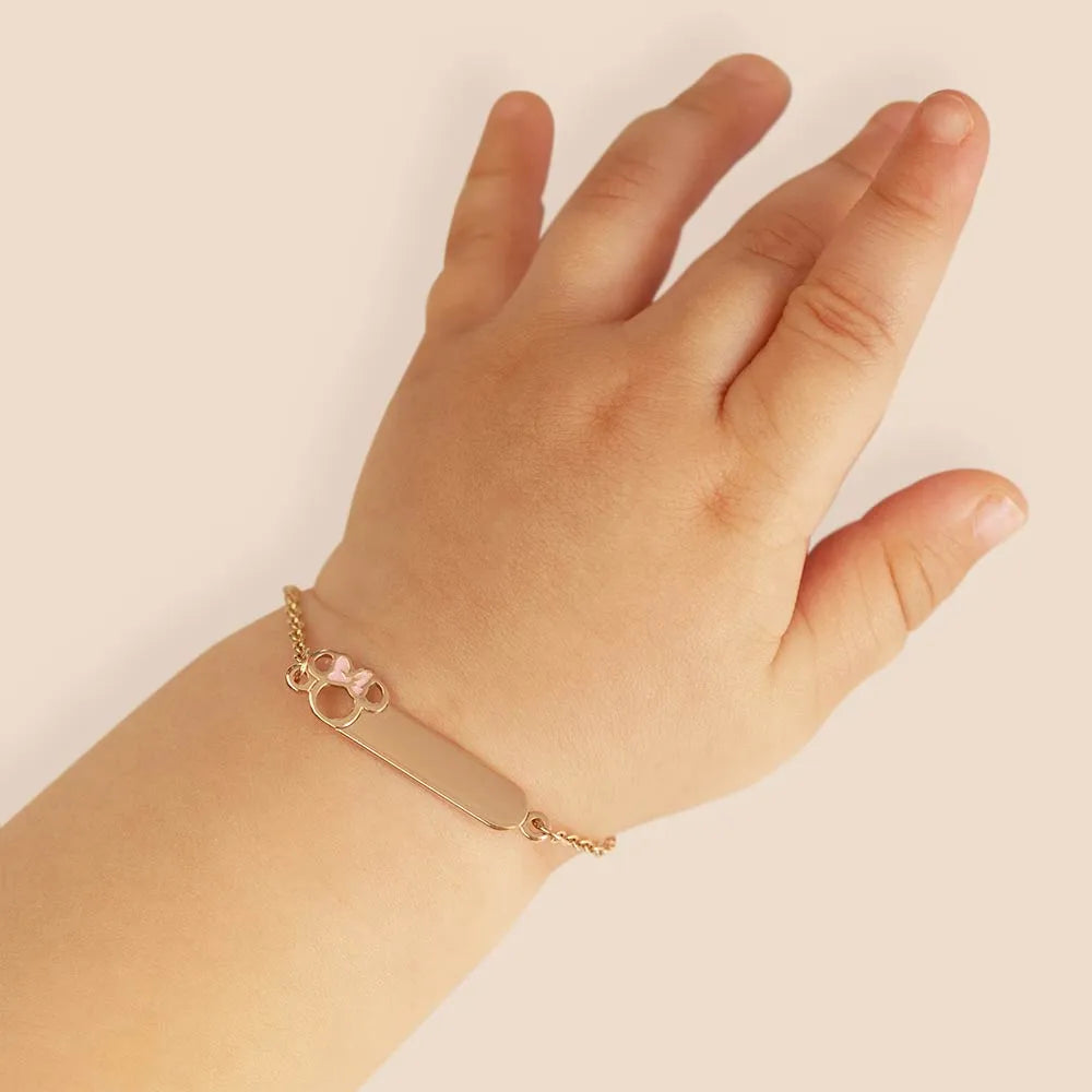 Pulseira Minnie Baby Personalizável Banhada a Ouro 18k Com Aplicação de Resina - Tam.14 Romanel