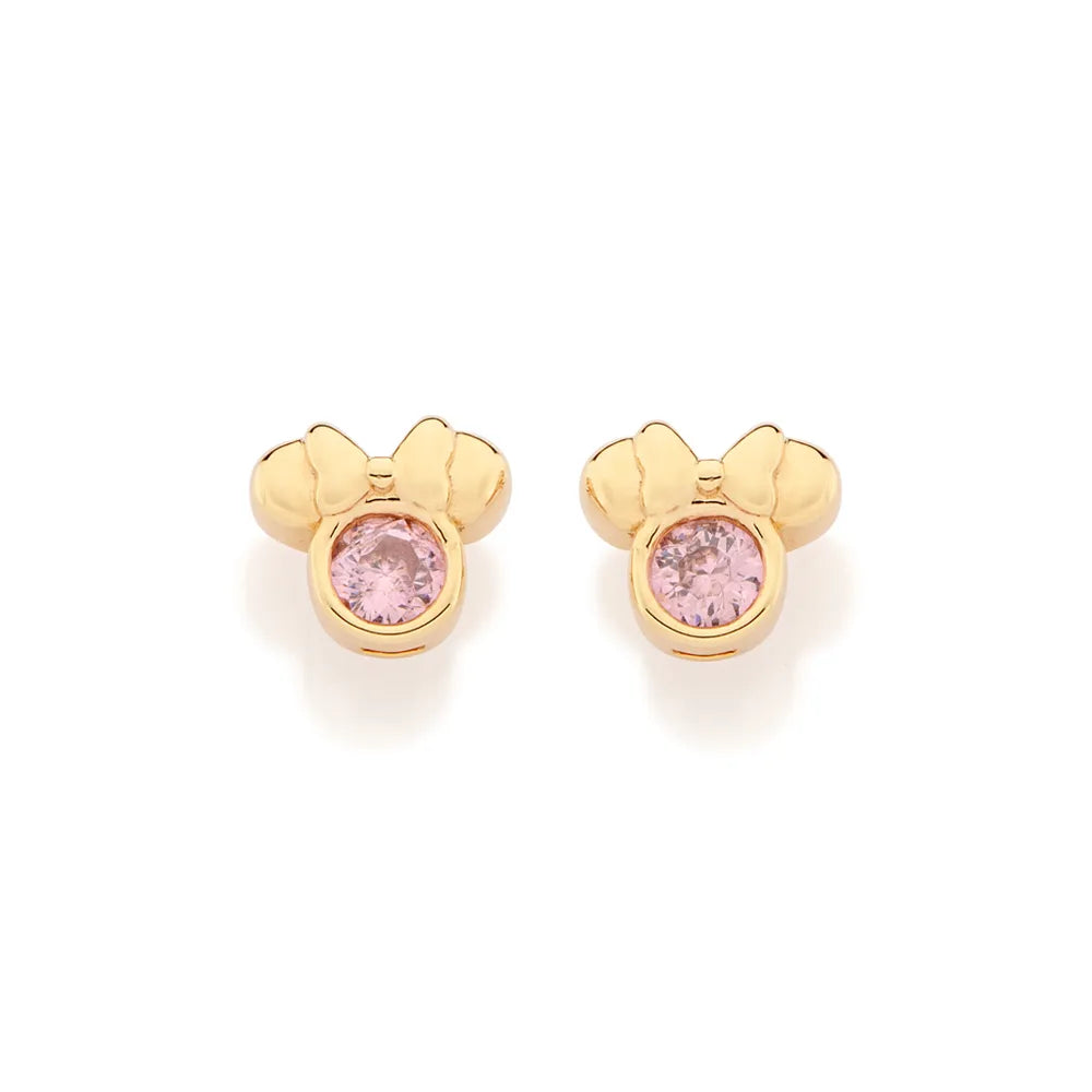 Brinco Minnie Baby Banhado a Ouro 18k Com Zircônias - Tam.único