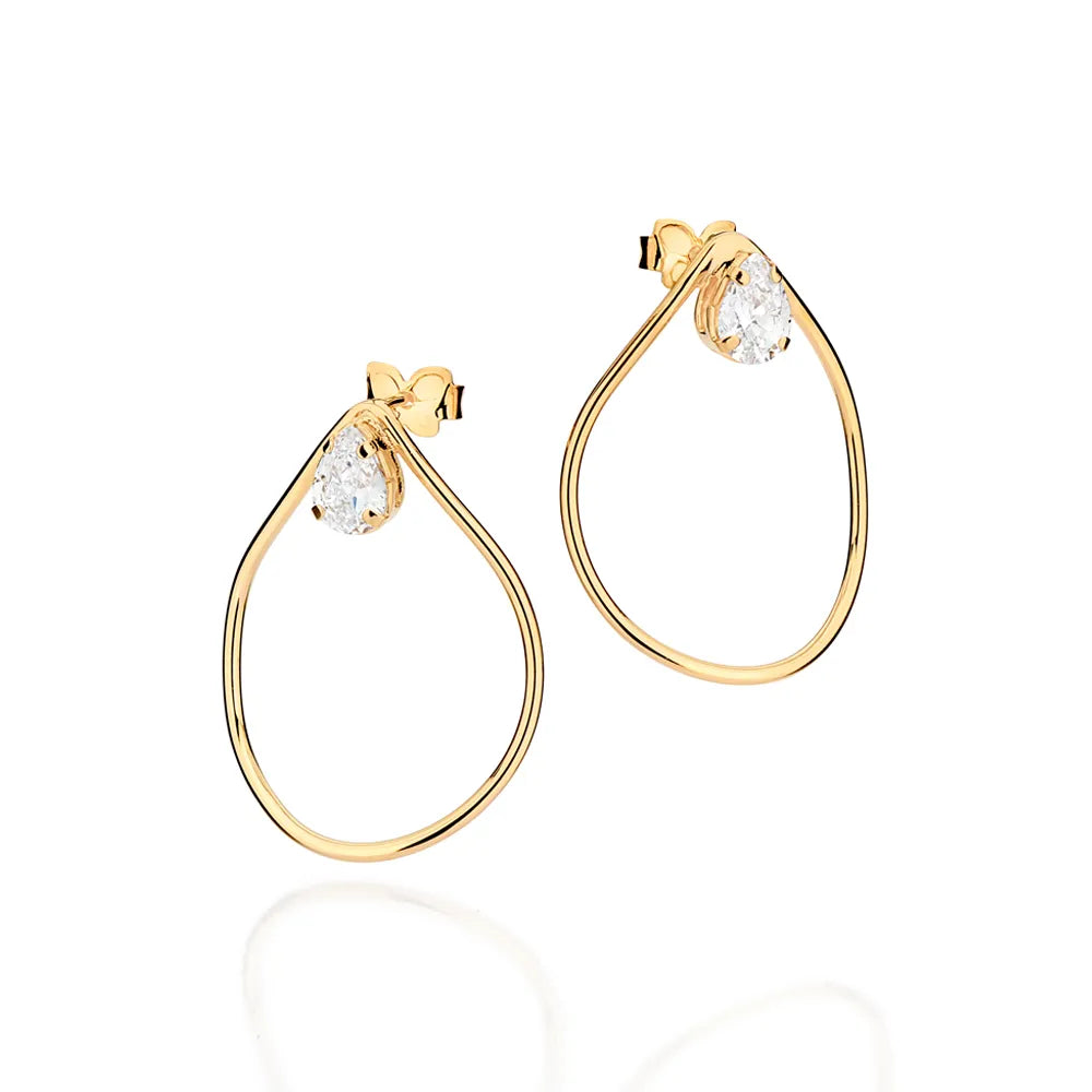 Brinco Gota Banhado a Ouro 18k Com Zircônias - Tam.único