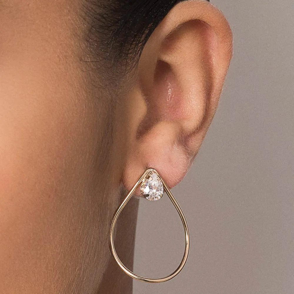 Brinco Gota Banhado a Ouro 18k Com Zircônias - Tam.único