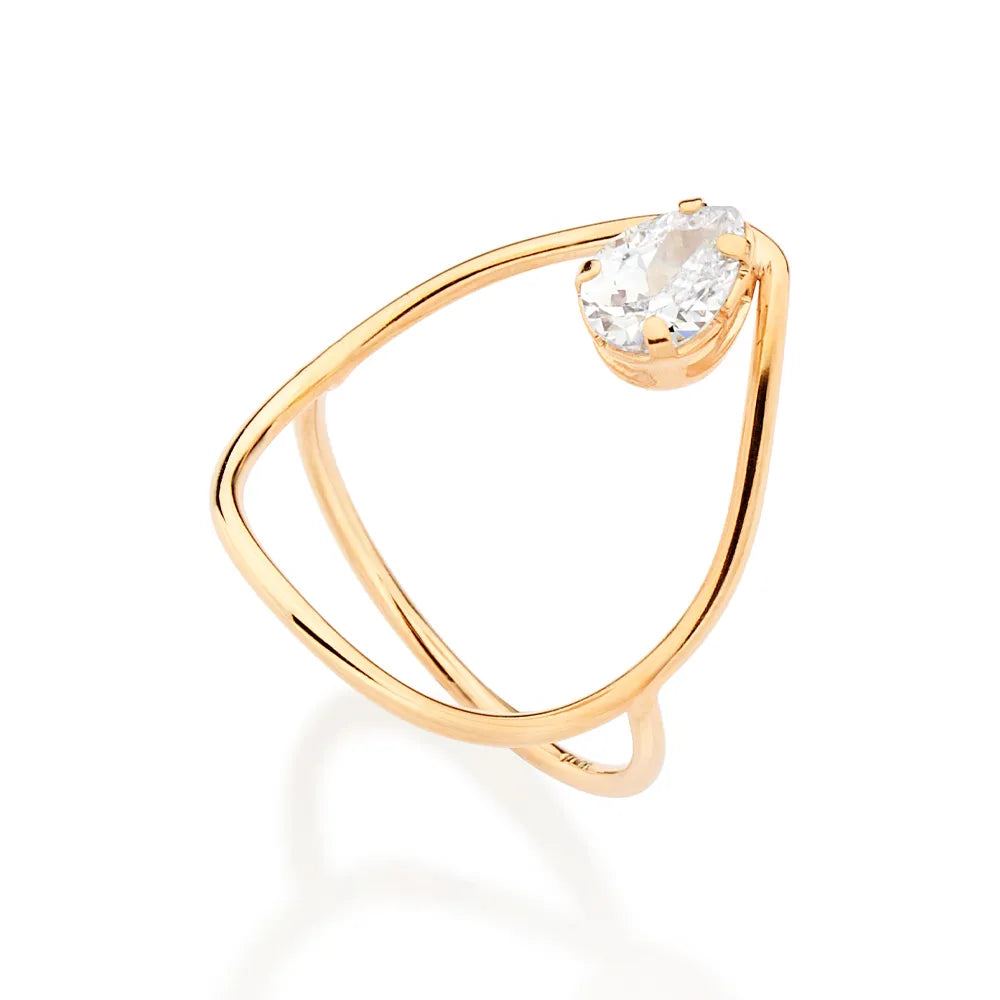 Anel de Gota Fino Banhado a Ouro 18k Com Zircônia