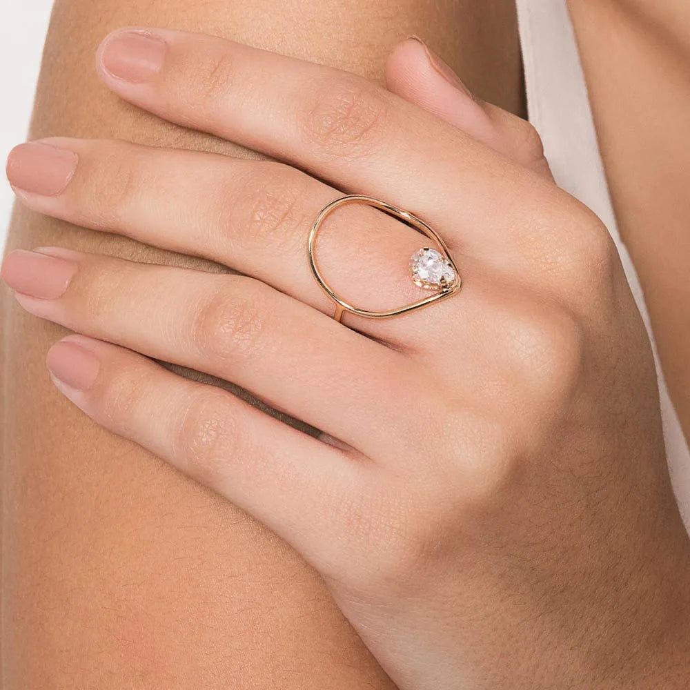 Anel de Gota Fino Banhado a Ouro 18k Com Zircônia