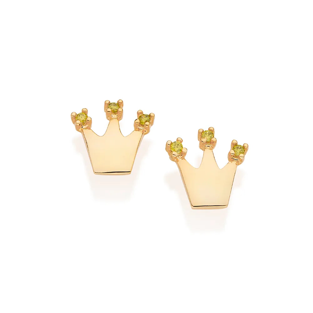 Brinco Coroa Princesa Tiana Banhado a Ouro 18k Com Zircônias - Tam.único Romanel