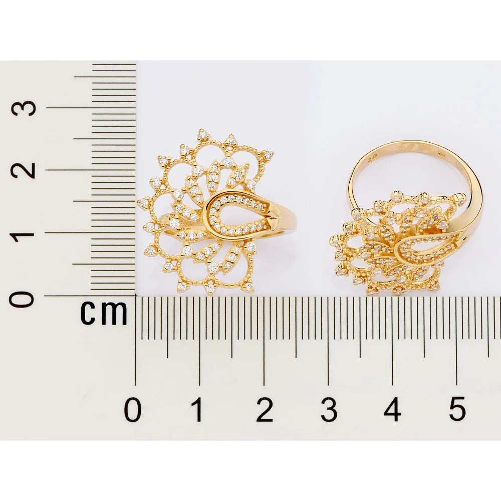 Maxi Anel Meia Flor de Lótus Banhado a Ouro 18k Com Zircônias