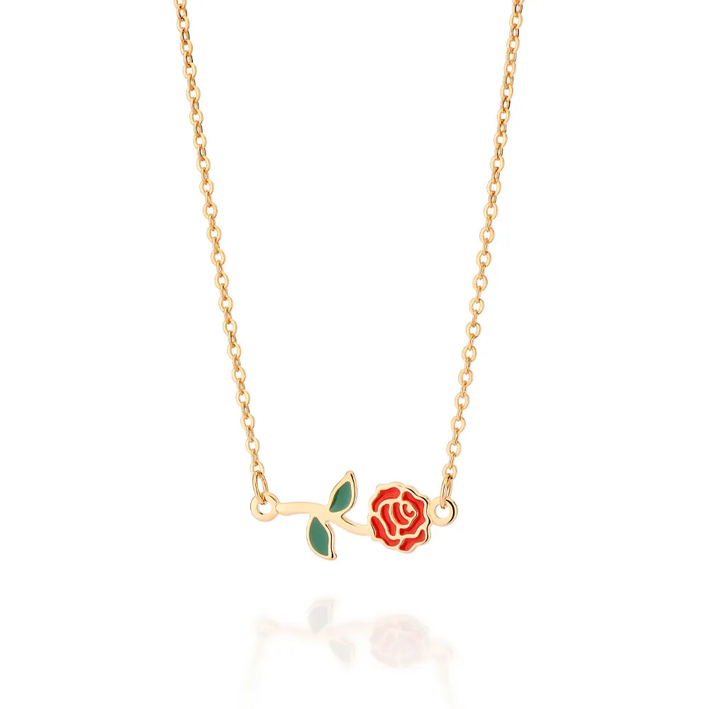 Gargantilha Rosa da Bela Banhada a Ouro 18k Com Aplicação de Resina - Tam.50