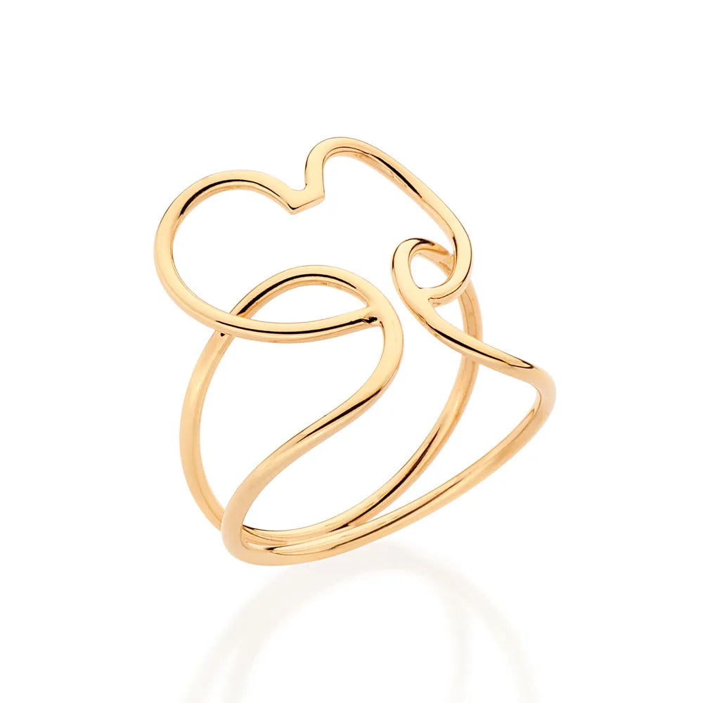 Anel de Argola Dupla Com Coração Folheado a Ouro 18k