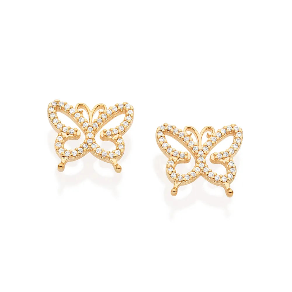 Brinco Borboleta Banhado a Ouro 18k Com Zircônias - Tam.único Romanel