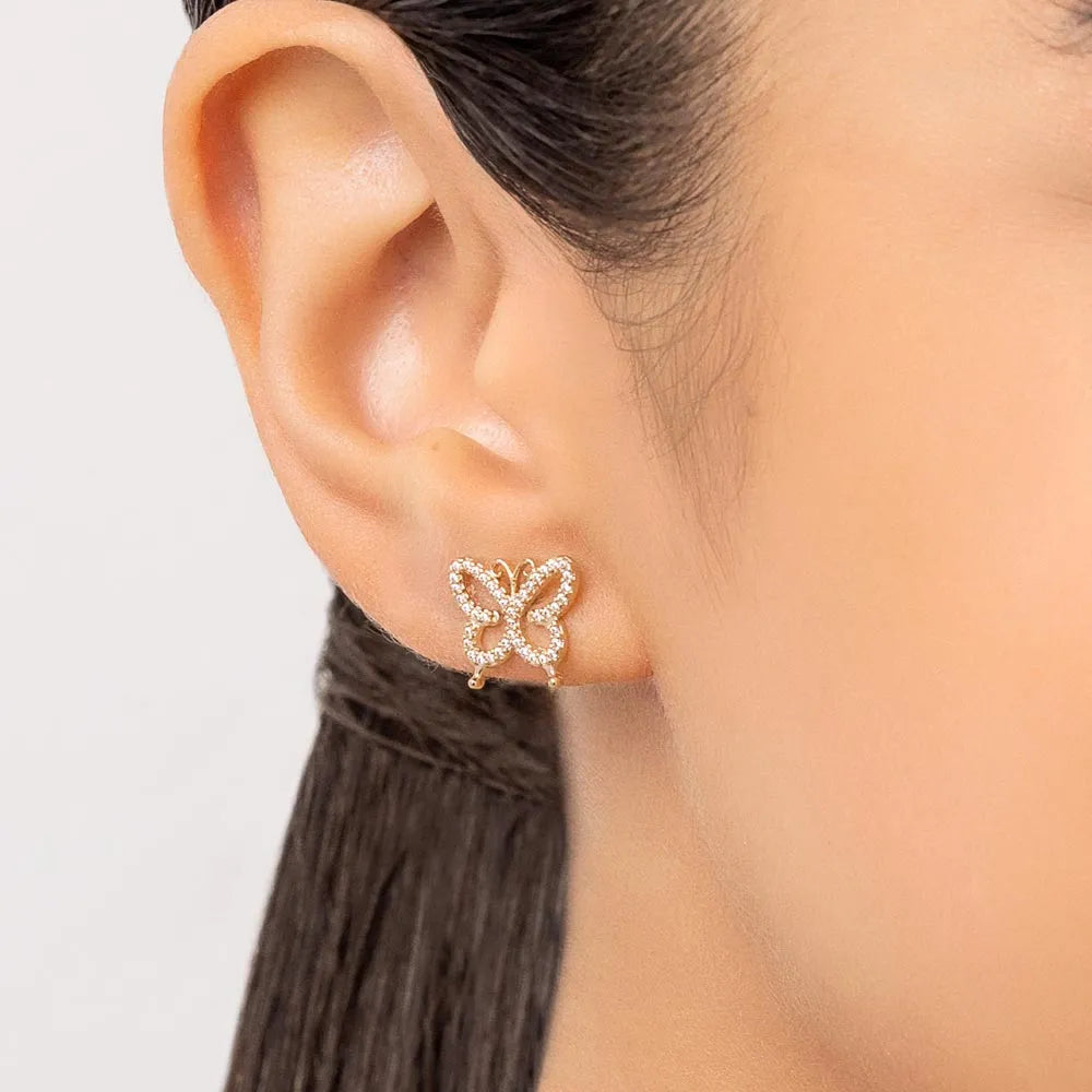 Brinco Borboleta Banhado a Ouro 18k Com Zircônias - Tam.único Romanel