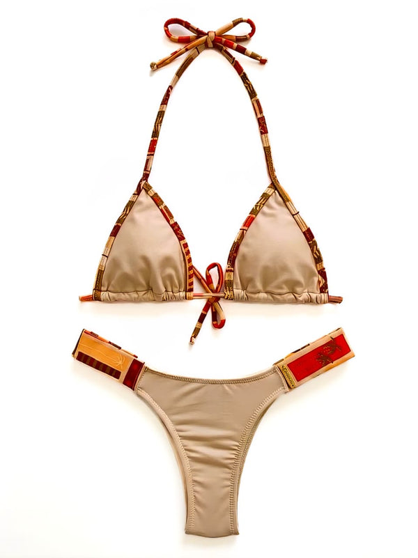 Fiji Women's Bikini with Striped Details – Triangle Top and High-Cut Bottom Brazilian Style