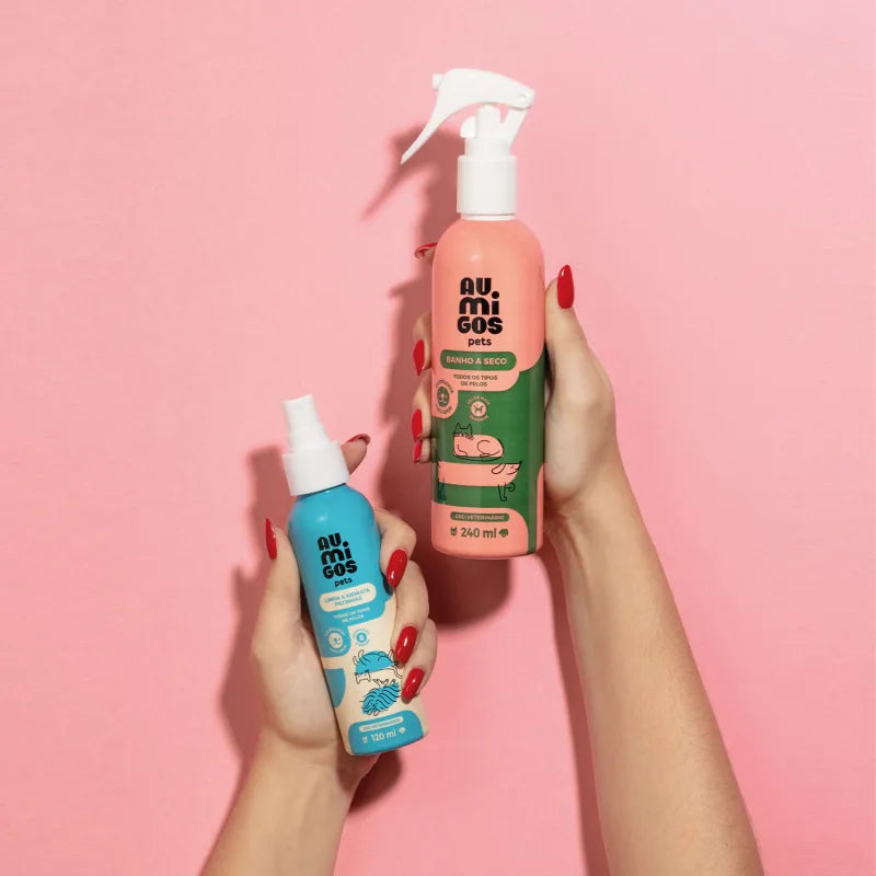 Combo Au.Migos Pets: Banho a Seco 240ml + Limpa e Hidrata Patinhas 120ml