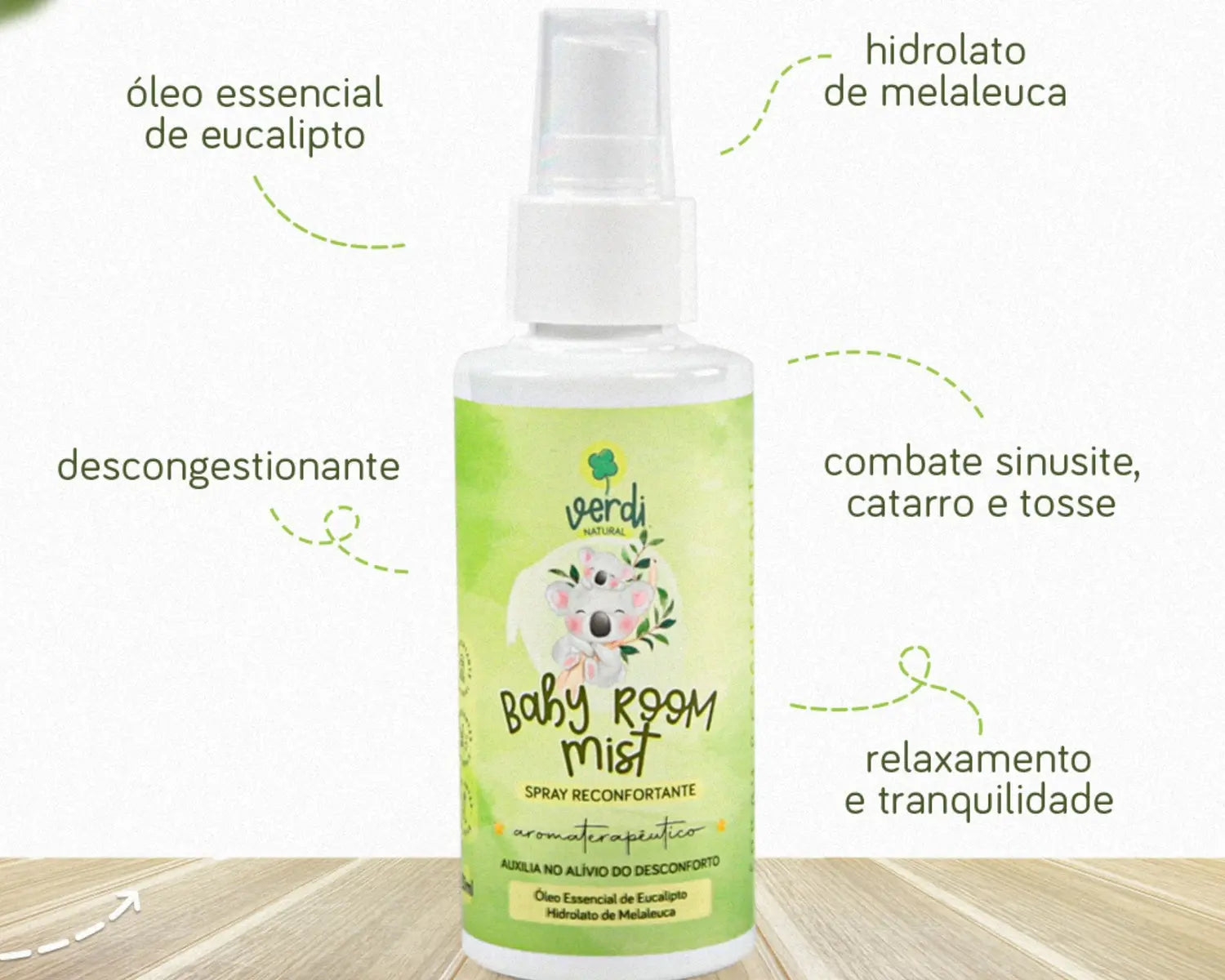 Baby Room Mist Spray Reconfortante Aromaterapêutico com Hidrolato de Melaleuca e Óleo Essencial de Eucalipto