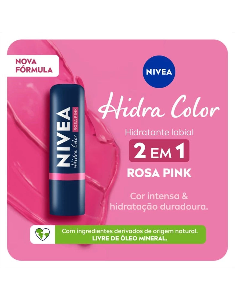 NIVEA HIDRATANTE LABIAL HIDRA COLOR 2 EM 1 ROSA PINK 4,8G