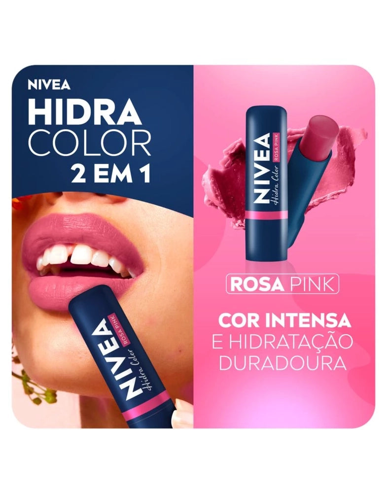 NIVEA HIDRATANTE LABIAL HIDRA COLOR 2 EM 1 ROSA PINK 4,8G