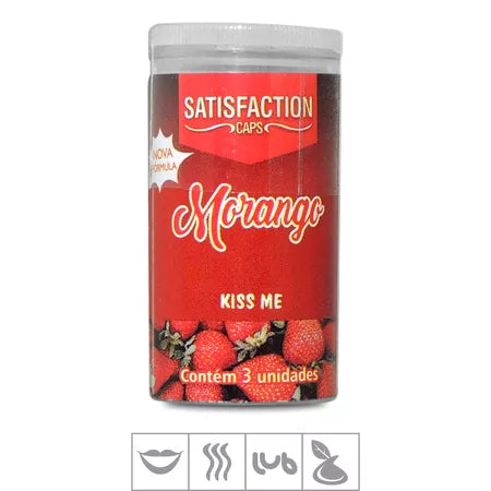 BOLINHA BEIJÁVEL KISS ME SATISFACTION CAPS 3UN - MORANGO