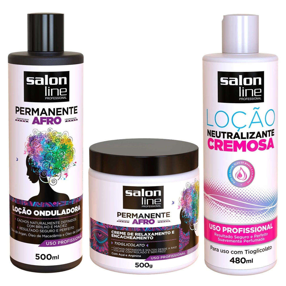 Kit Permanente Afro Creme de Relaxamento + Loção Ondulatória + Neutralizante
