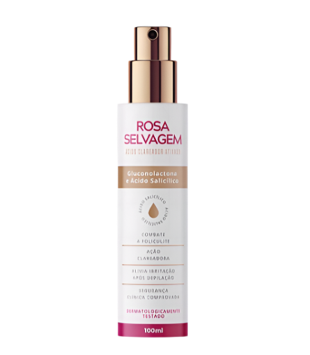 A bottle of Wild Rose Activated Lightener, which is a skin care product designed to even out skin tone, containing 100ml of the solution.