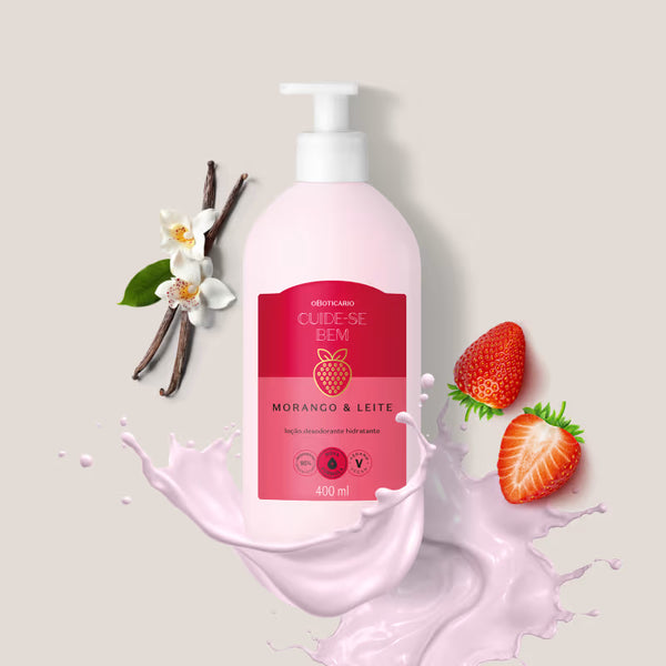 Cuide-se Bem Strawberry and Milk Body Moisturising Deodorant Lotion 400ml