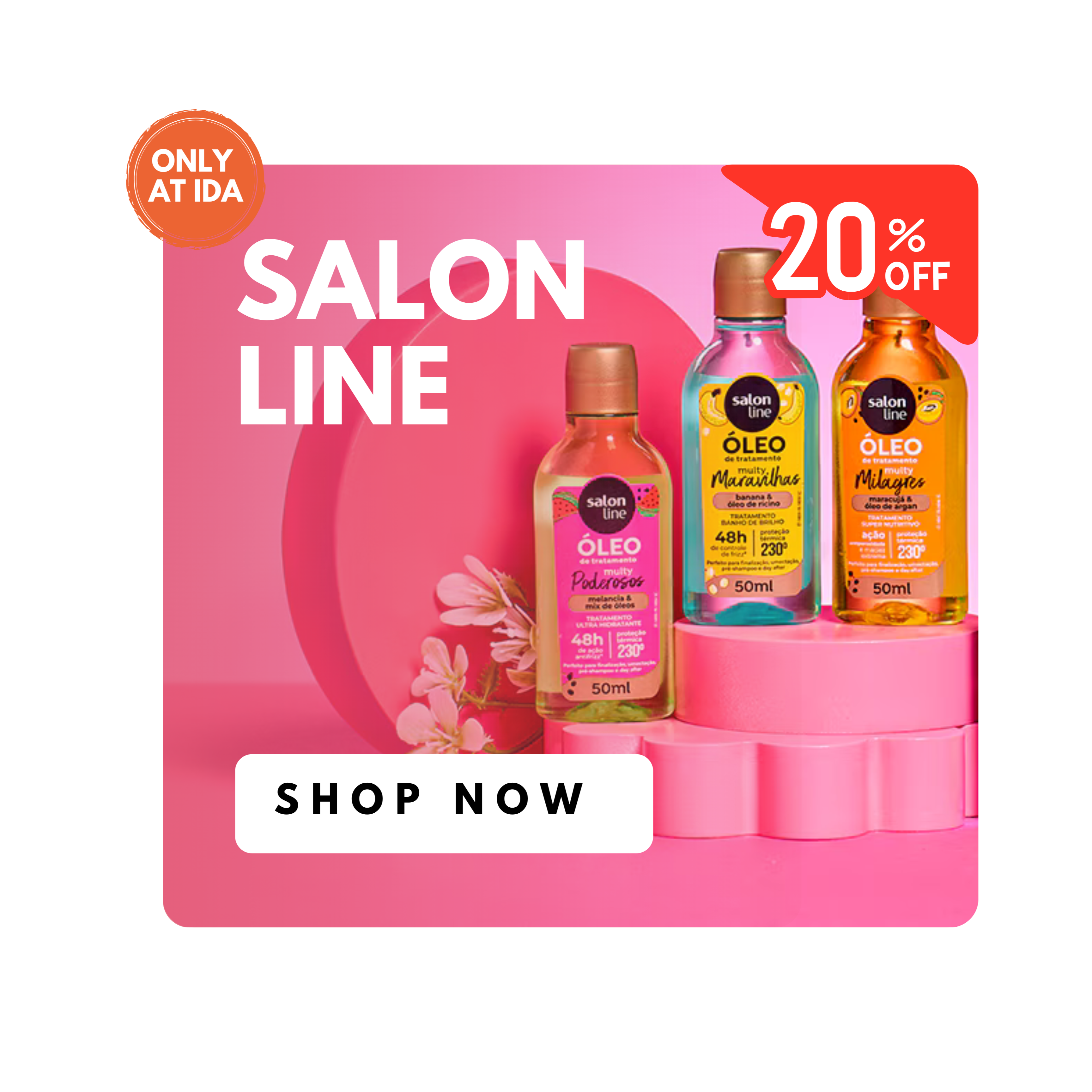 Salon Line product set with bottles and a pink packaging box on a white background