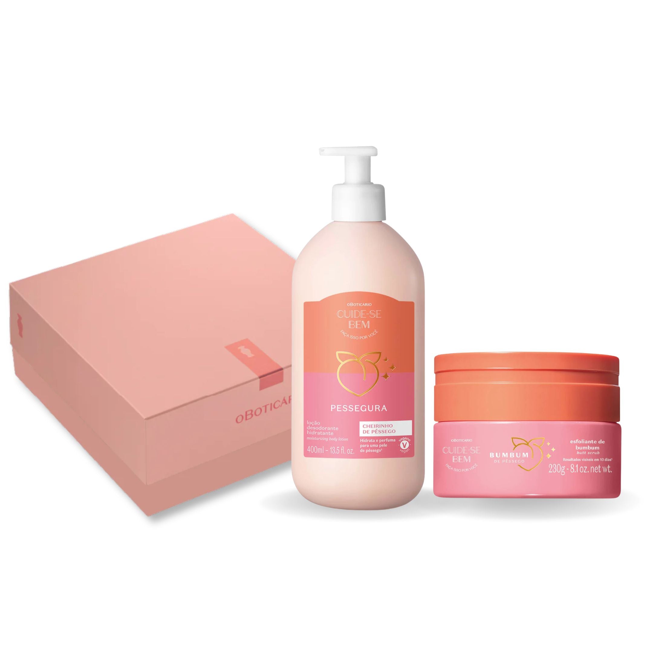 O Boticário Pessegura Kit – Exfoliator + Body Moisturizer