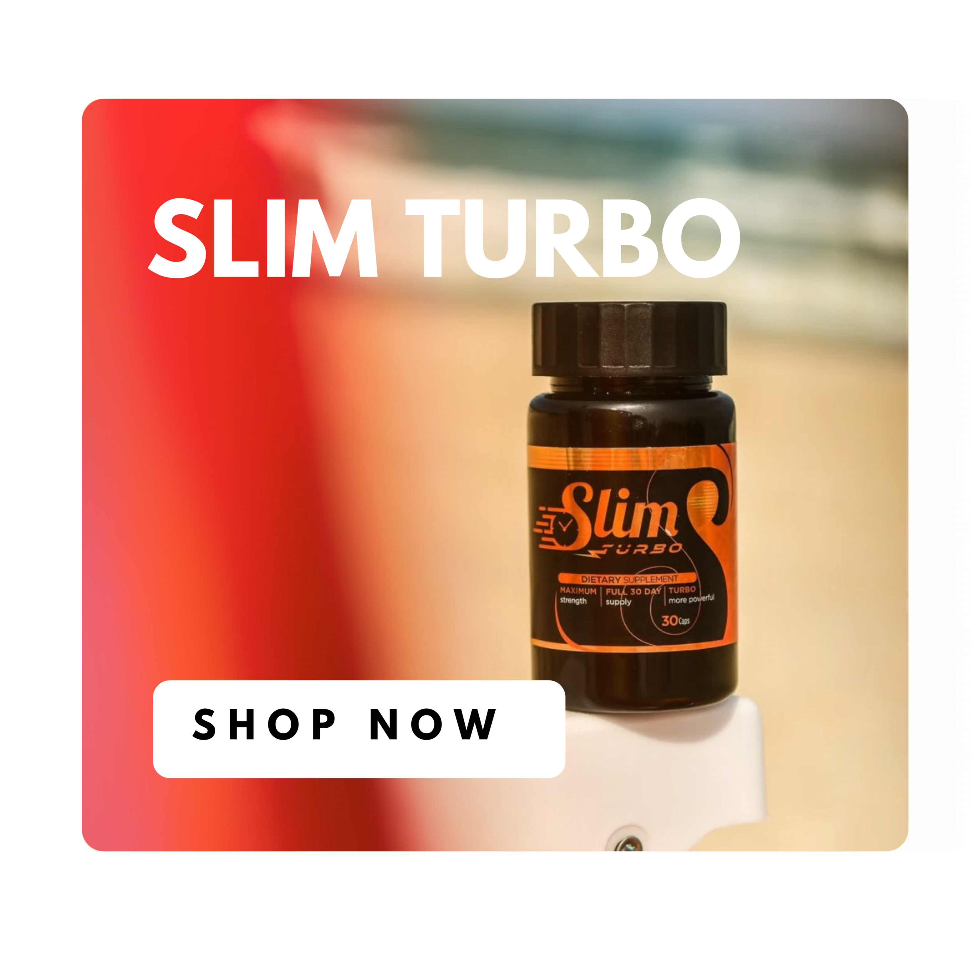 Slim Turbo supplement bottle with packaging on a colorful background