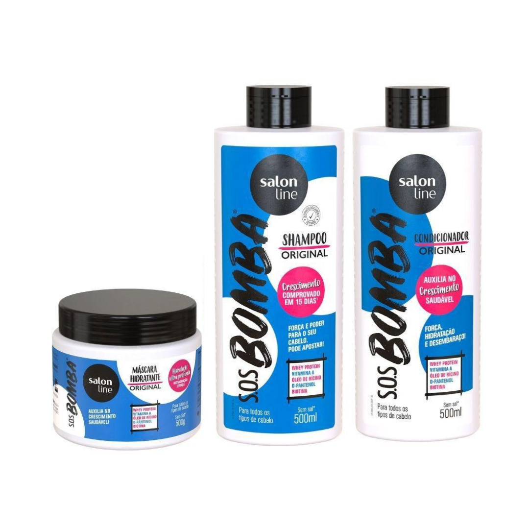 Kit SOS Bomba Shampoo 500 ml + Conditioner 500 ml + Urlaub in 300 ml + Haarmaske 500 g
