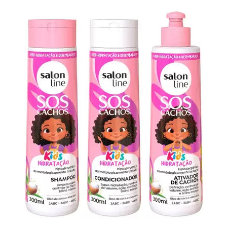 Kit Shampoo + Condicionador + Ativador de Cachos SOS Cachos Kids Hidratação Salon Line