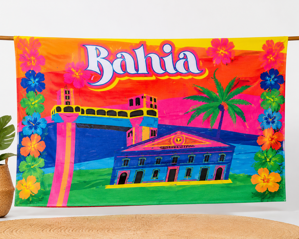 Beach Sarong from Bahia – Colorful Print with Tourist Attractions, Brazilian Style canga